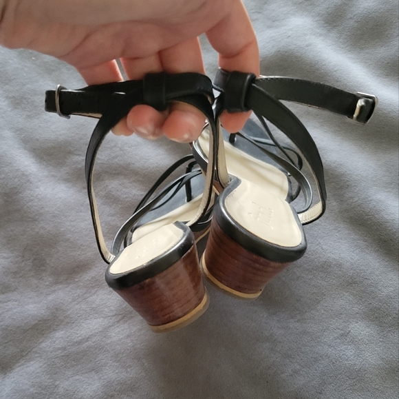 vintage strappy square toe ankle tie low wedge sandal size 8 9 - Picture 6 of 6